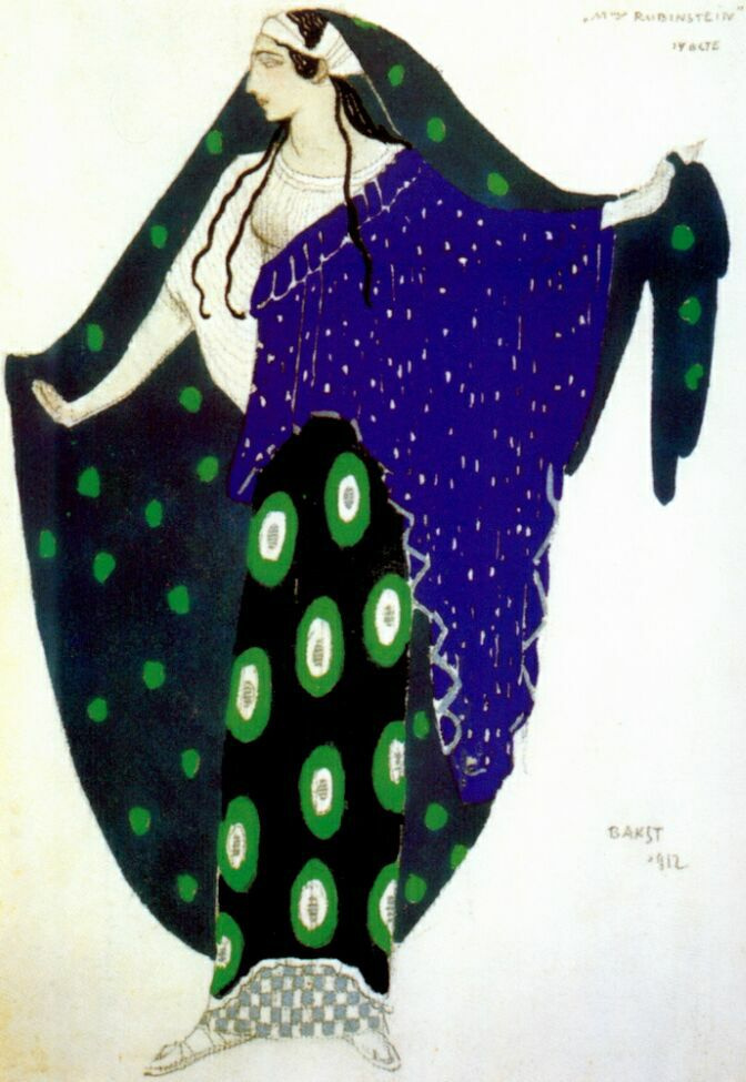 Lev (Leon) Bakst. Costume design for Ida Rubinstein as Elena in the tragedy "Elena in Sparta"