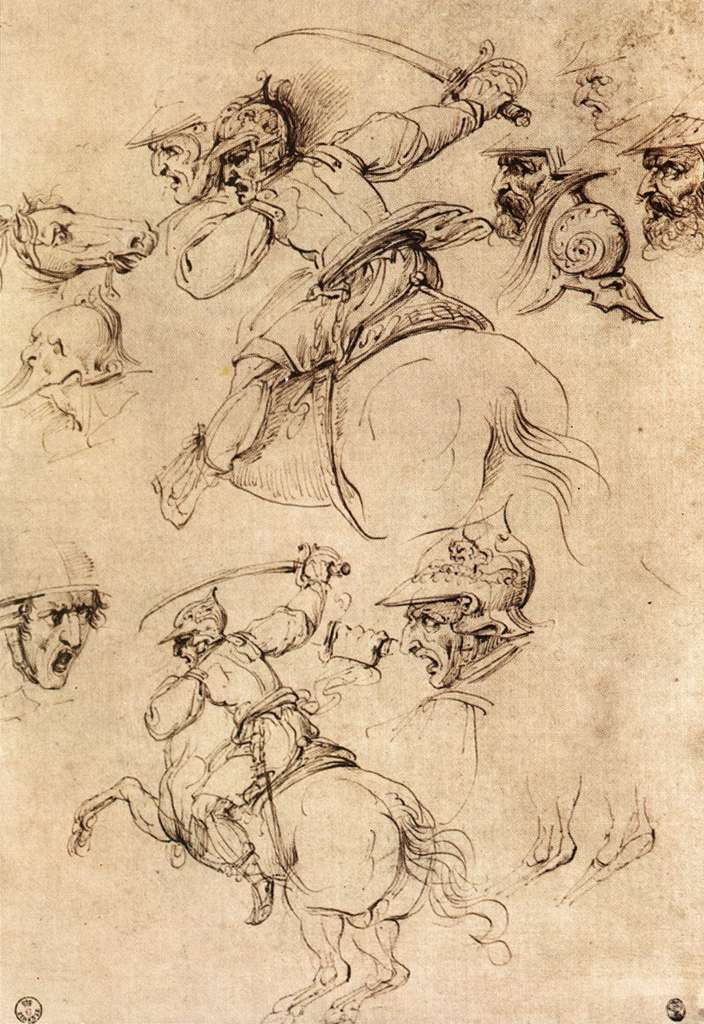 Leonardo da Vinci. Sketches cavalry battle