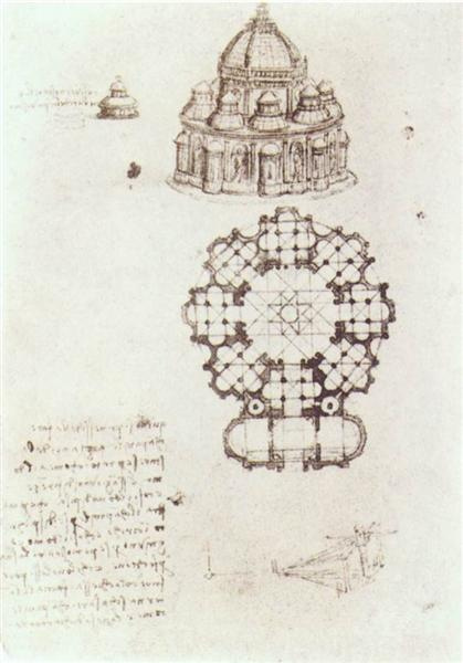 Leonardo da Vinci. A sketch of the Central part of the Church
