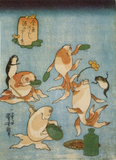 Utagawa Kuniyoshi. Cuentos de peces japoneses: la última etapa de la fiesta del alcohol