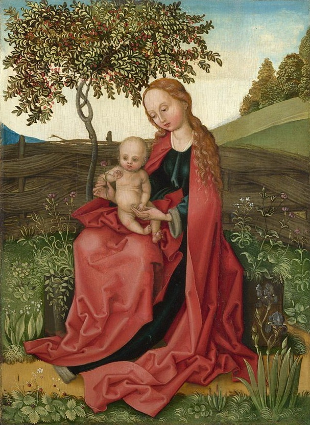 Martin Schongauer. The Madonna and child in a garden