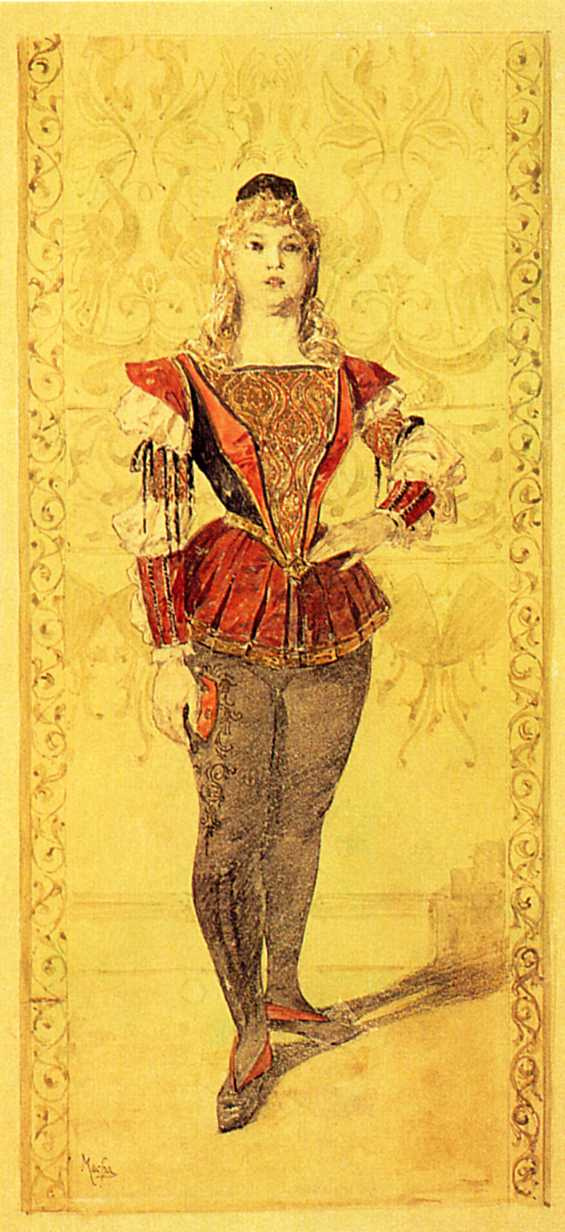 Alfons Mucha. Costume Paige. Schizzo di illustrazione per la rivista "Costume in teatro"