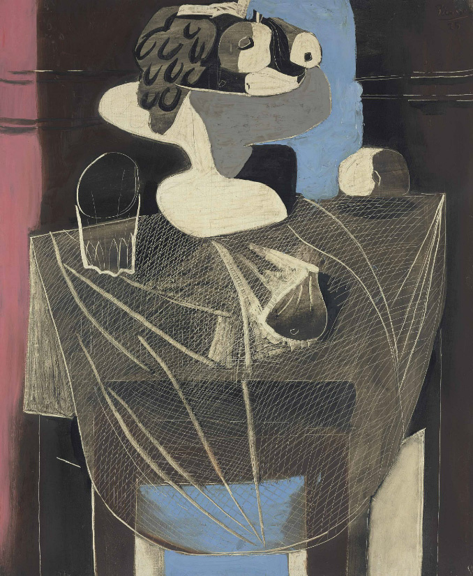 Pablo Picasso. 与捕鱼网的静物画