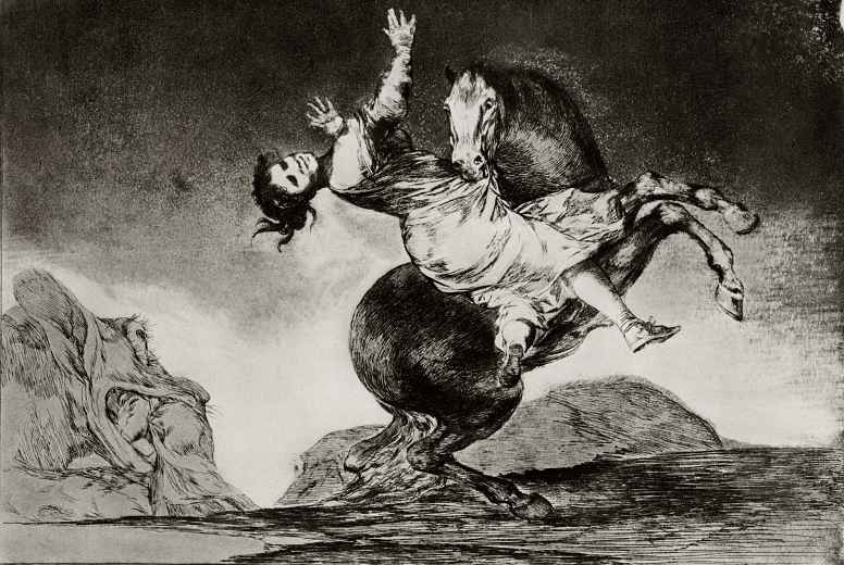 Francisco Goya. A series of "Disparates", plate 10: Horse stealing woman