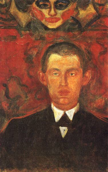 Edward Munch. Self-portrait beneath a female mask