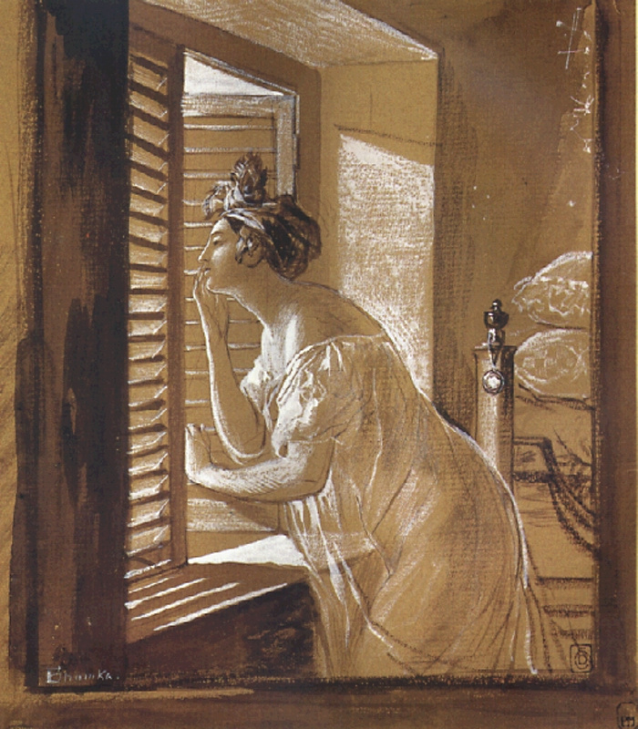 Karl Bryullov. Woman sending a kiss out the window