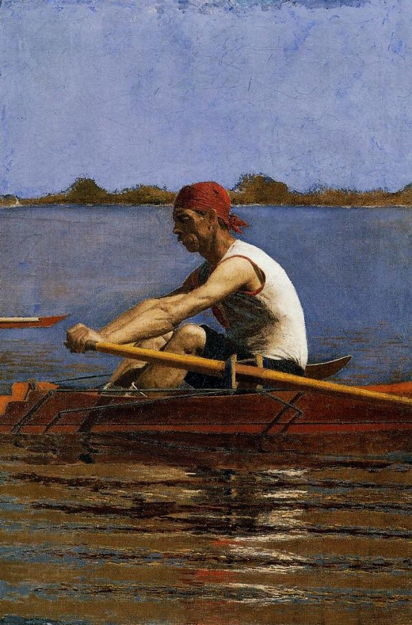 Thomas Eakins. John Biglin on the oars in a single kayak