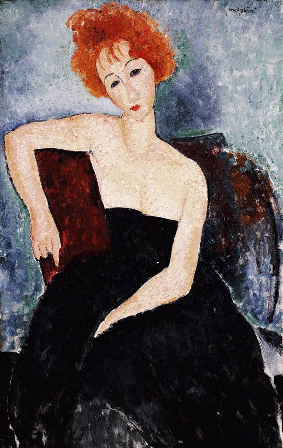 Amedeo Modigliani. Portrait of a redheaded girl in evening dress