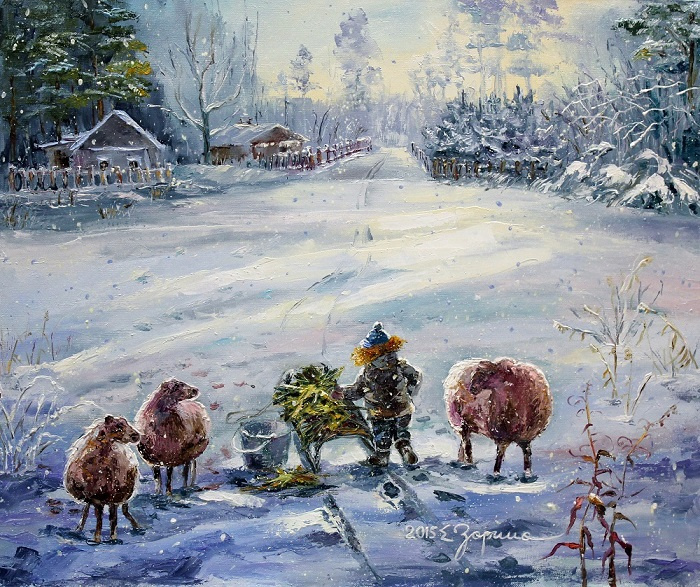 Elena Nikolaevna Zorina. Winter in the village