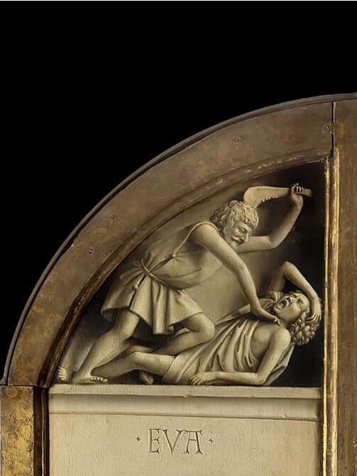 Jan van Eyck. The Ghent altarpiece. Cain and Abel (detail)