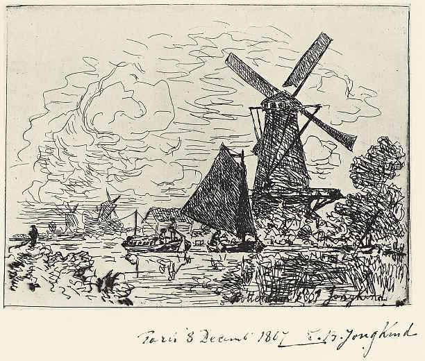 Ian Barthold Jongkinde. Windmills in Holland