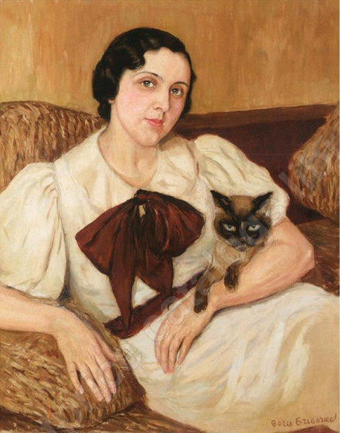 Борис Дмитриевич Григорьев. Женщина с котом