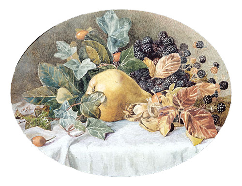 John William Hill. Still life with pears and blackberries