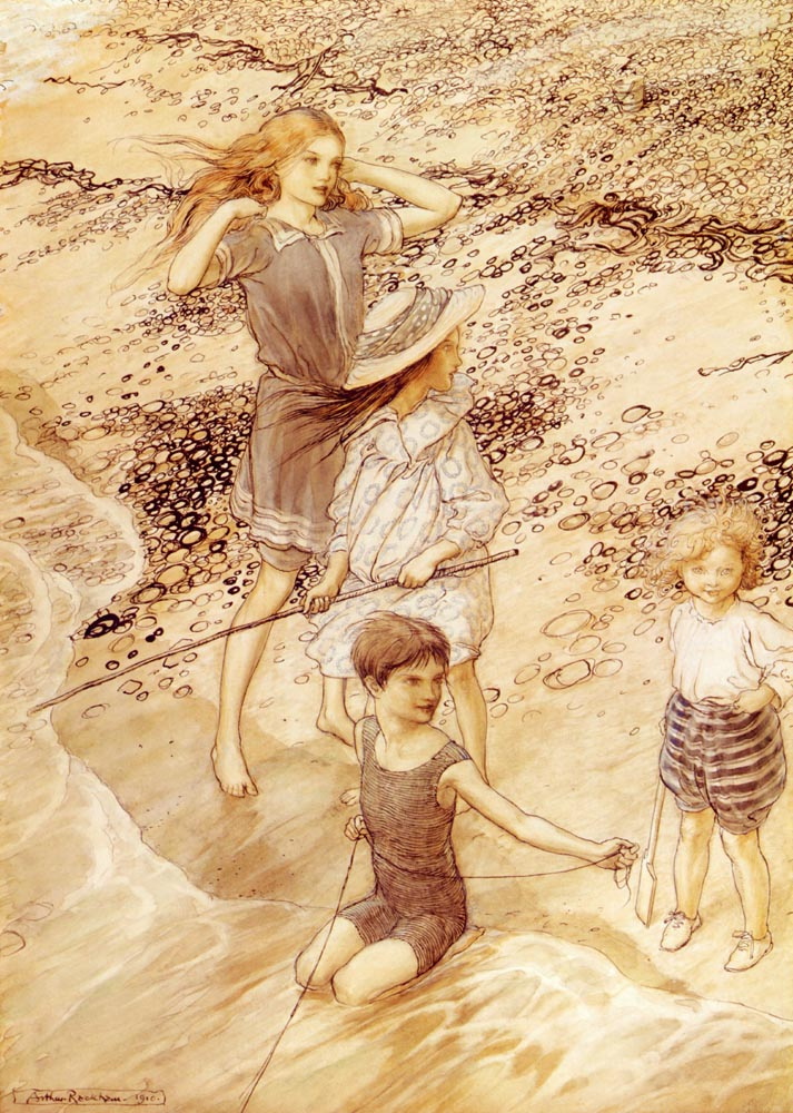 Arthur Rackham. Children on the seashore