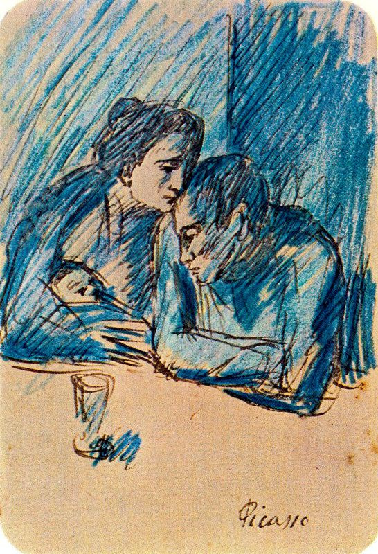 Pablo Picasso. Man and woman with child in café