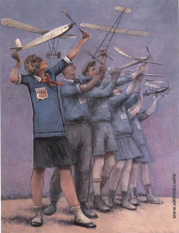 Samuil Yakovlevich Adlivankin. Competition of young model airplanes (sketch for the picture)
