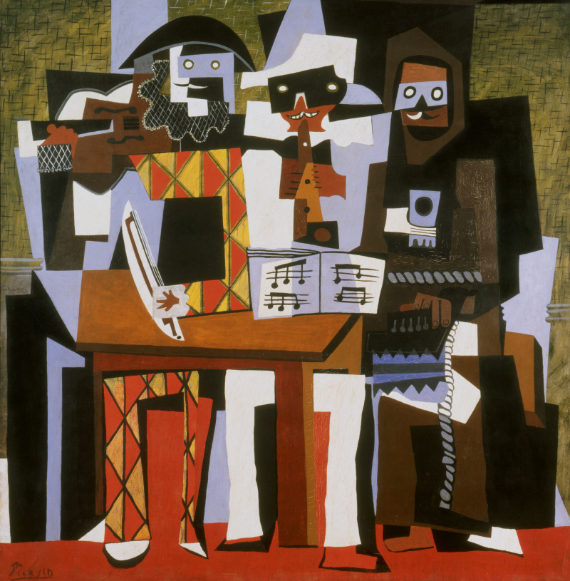 Pablo Picasso Three musicians, 1921, 188×205 cm : Descriptif de l