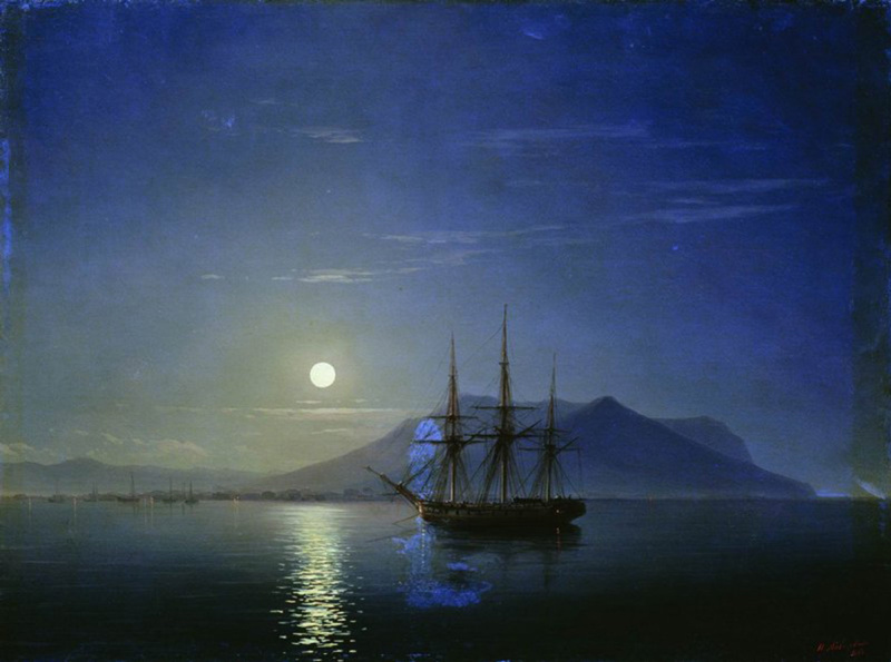 Sailboat off the coast of Crimea in the moonlit night, 1858, 64×47