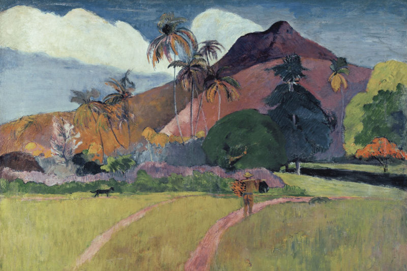 Paul Gauguin 【マンダリンのある風景】　高級複製 Tahitian Landscape With Mountains By Print, Canvas Art