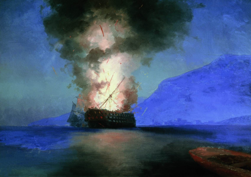 Exploding Ship Painting Buy digital version: The explosion of the ship by Ivan Aivazovsky ...