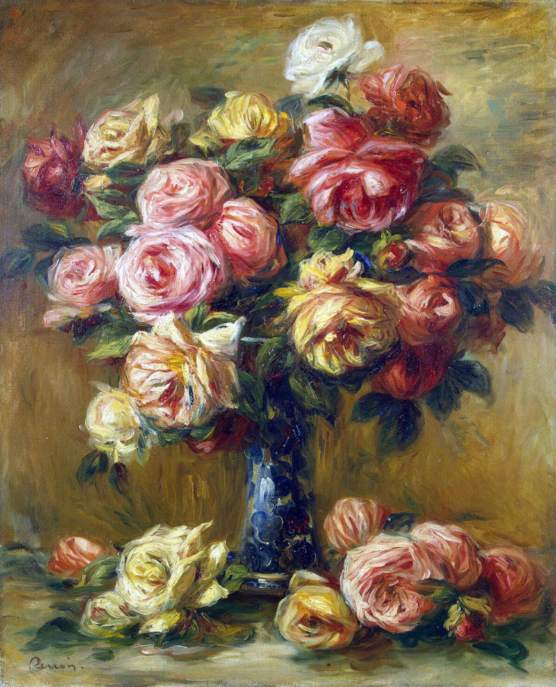 Pierre Auguste Renoir Roses in a vase, 1917, 51×62 厘米：作品描述