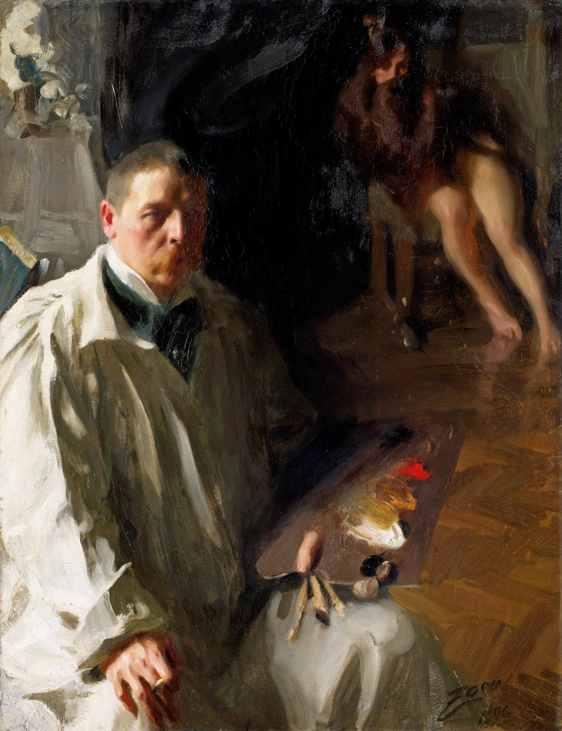 Buy digital version: Self-portrait with model by Anders Zorn