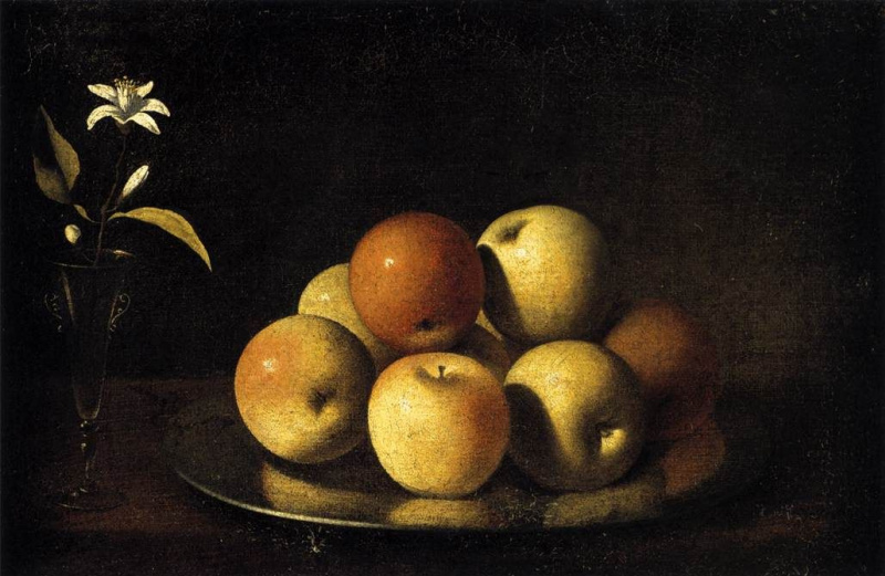 Juan de Zurbaran 与苹果和橙色花板材的静物画, XVII：作品描述| Arthive