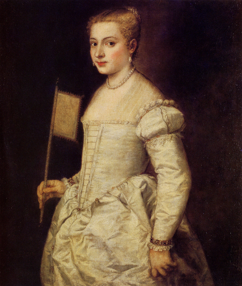 Titian Vecelli. Portrait of a lady in white