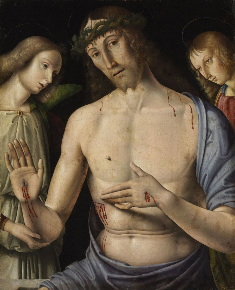 Giovanni Santi. Cristo con due angeli (Uomo dei dolori)