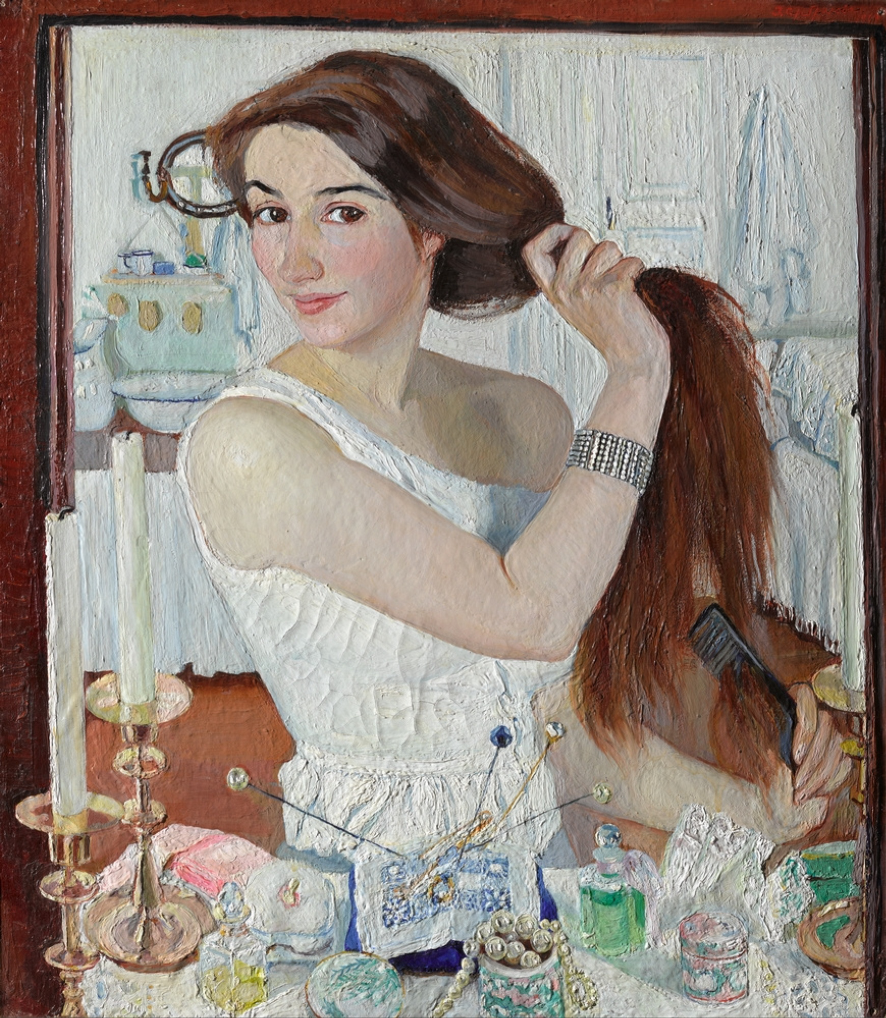 Зинаида Евгеньевна Серебрякова - За туалетом. Автопортрет, 1909, 65×75 см:  Опис твору | Артхів