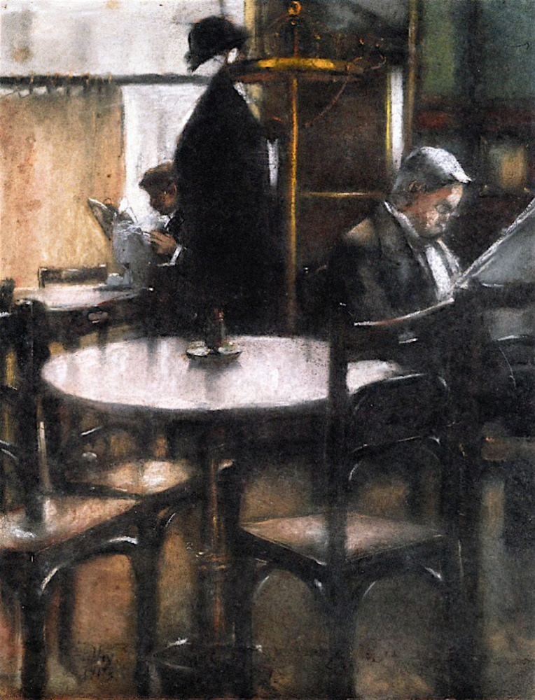 Лессер Ури. Два джентльмена читают газету в кафе