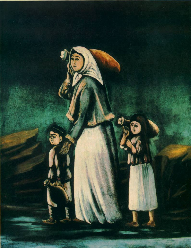 Niko Pirosmani (Pirosmanashvili). Peasant woman with children goes for water