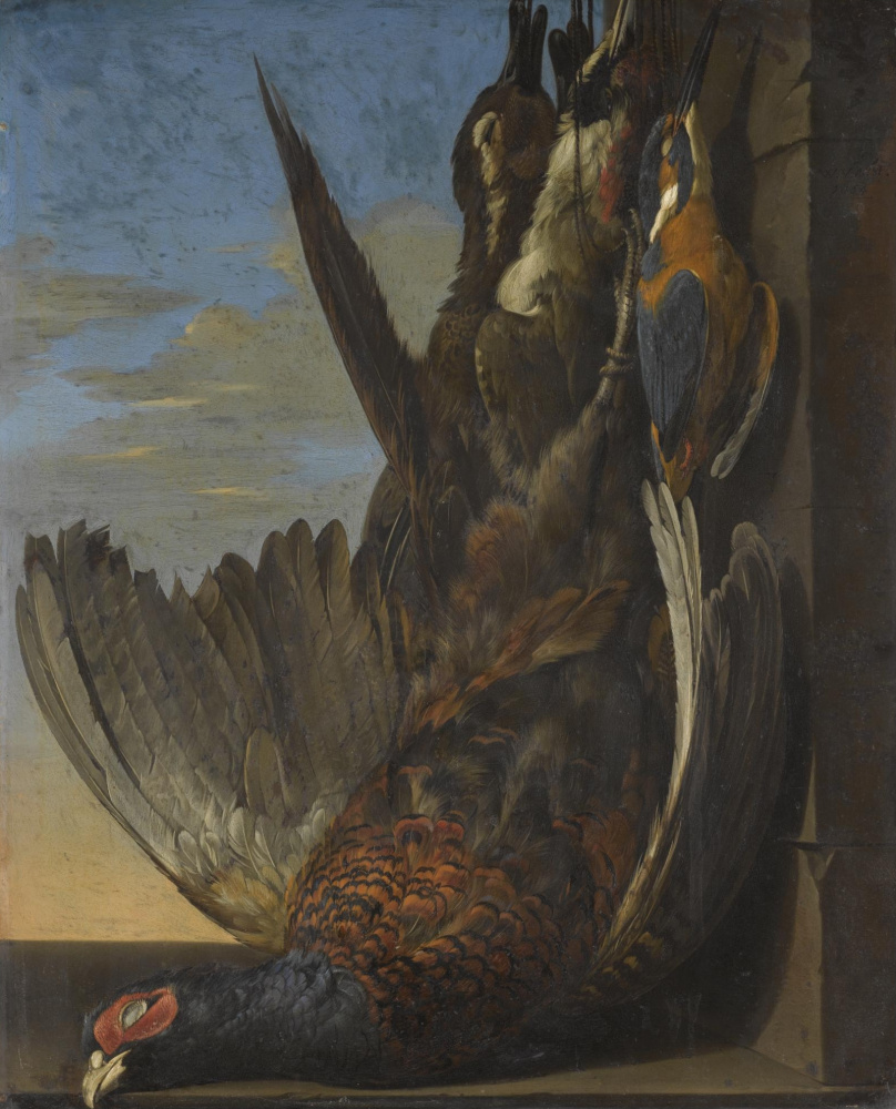 Willem van Aelst. Still life with dead pheasant and other birds