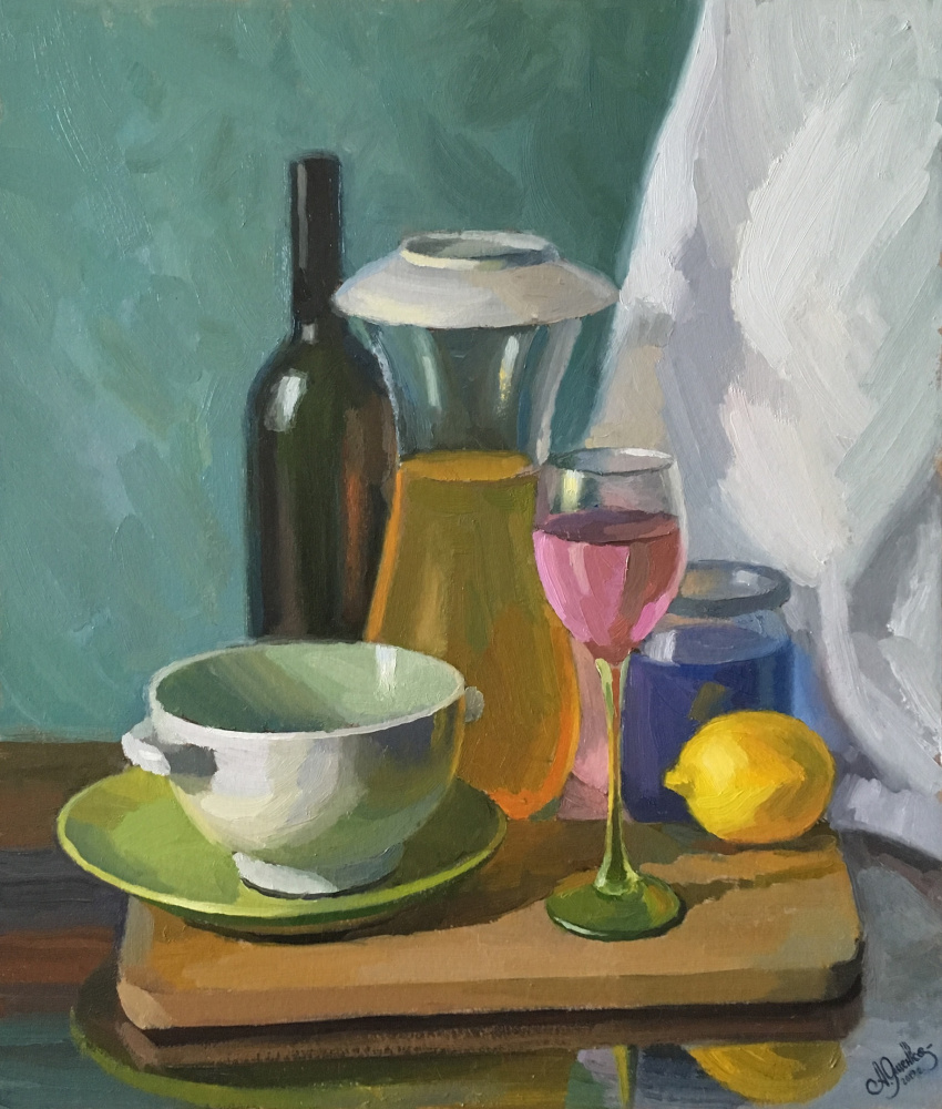 Artur Petrovich Yatsenko. "Still life with dishes and a glass"