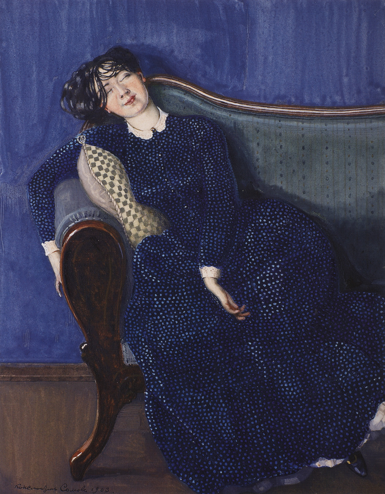 Константин Андреевич Сомов. Спящая женщина в синем платье