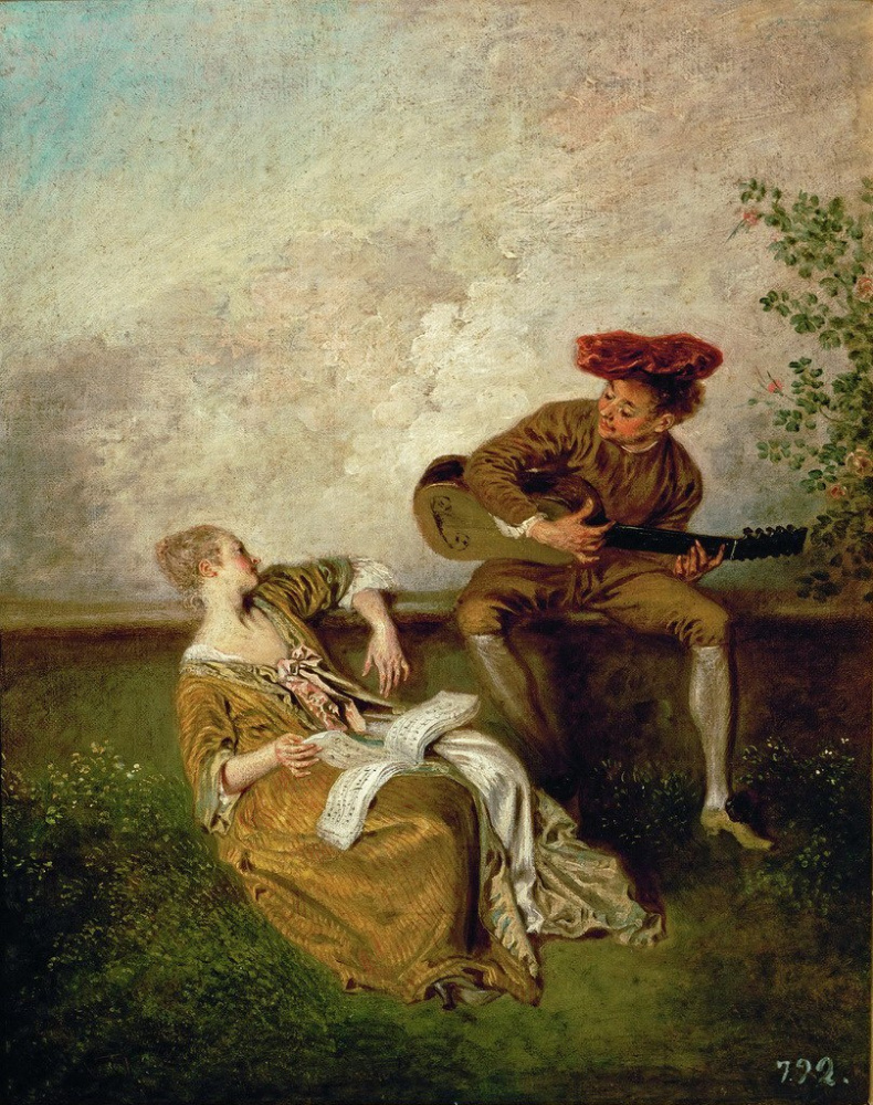Antoine Watteau. Guitarist and young lady