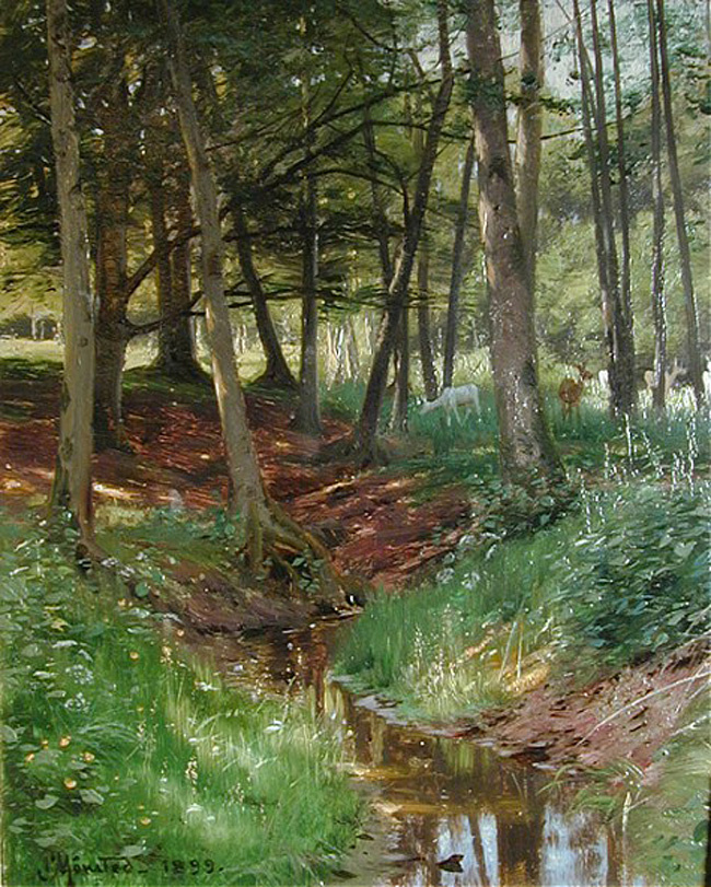 Peder Mørk Mønsted. Landscape with deer