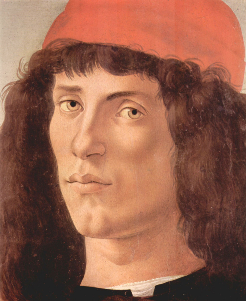 Sandro Botticelli. Portrait of a young man with medal of Cosimo de ' Medici the Elder (detail)