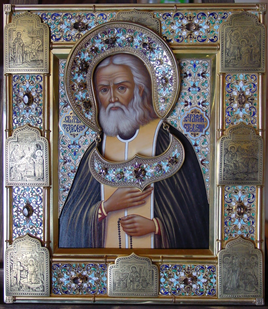 Moscow Icon Painting Workshop. Icon in salary Seraphim of Sarov