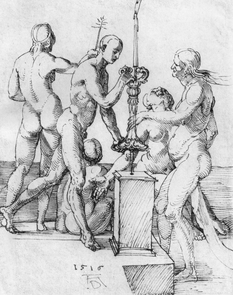 Albrecht Dürer. Sketch of five naked figures