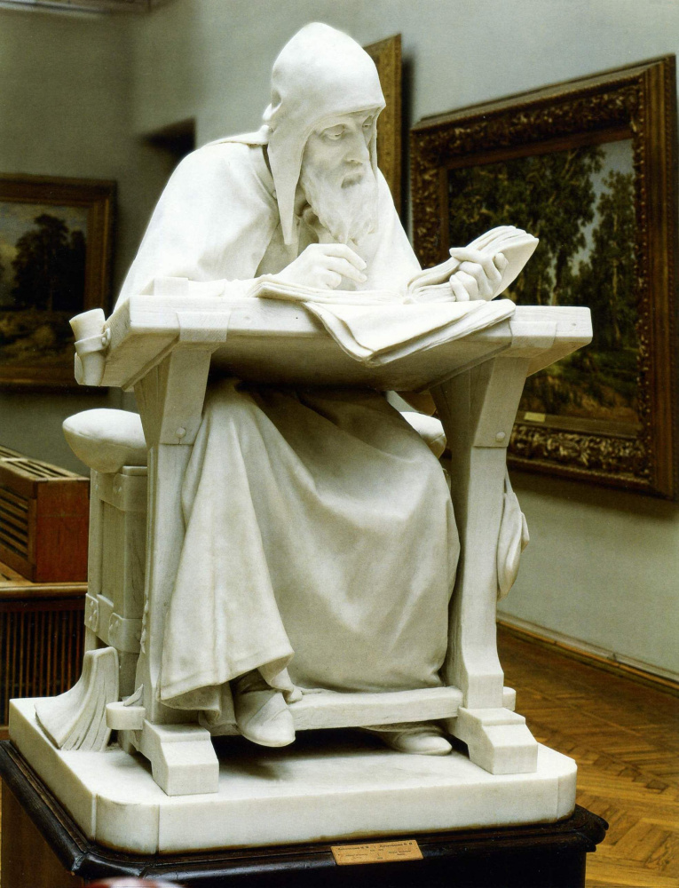 Mark Matveyevich Antokolsky. Nestor the chronicler. Reduced repetition of statues in marble (1890), located in the timing