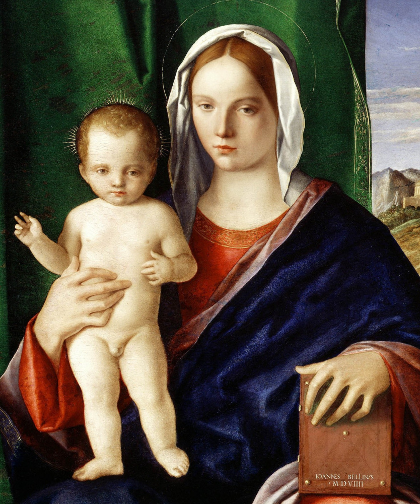 Джованни Беллини. Мадонна с младенцем на фоне пейзажа. Фрагмент