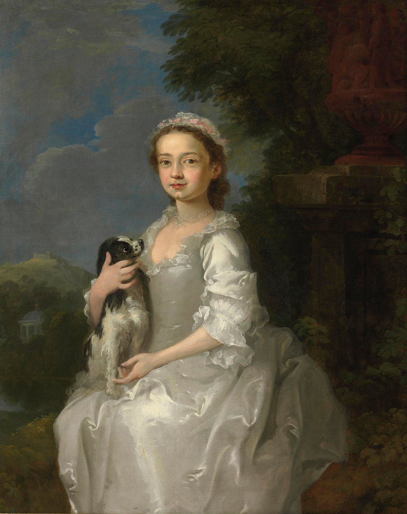 William Hogarth. Portrait of a girl with a dog