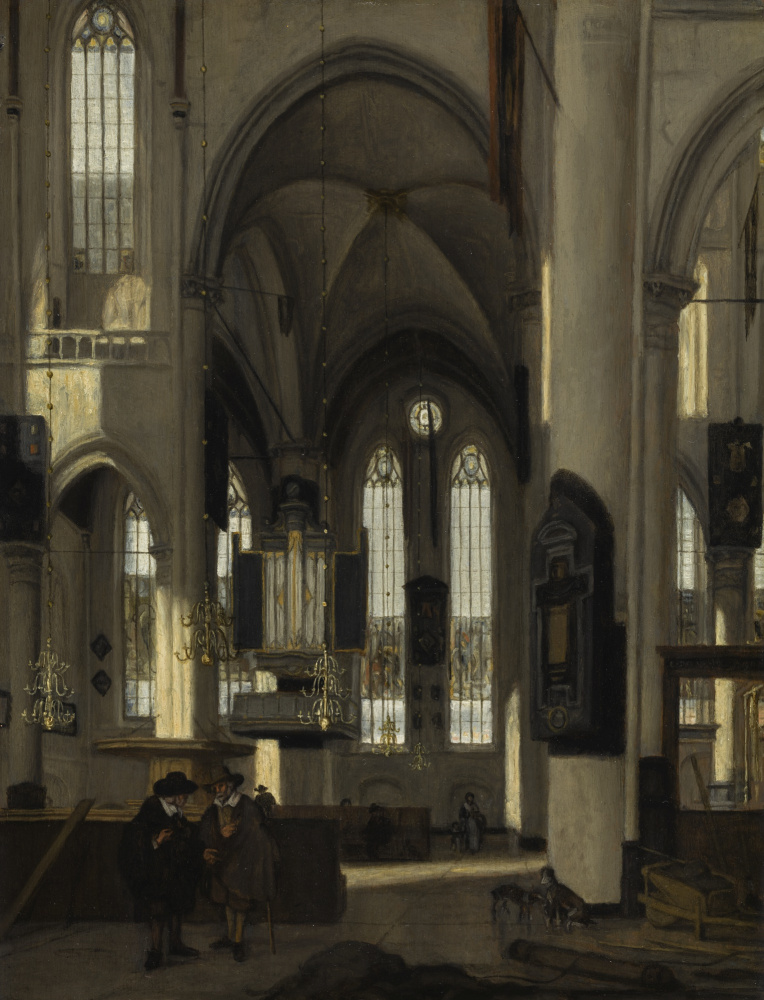 Emmanuel de Witte. El interior de la catedral gótica de la iglesia protestante