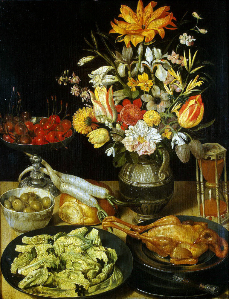 Georg Flegel. Still life with flowers and snacks