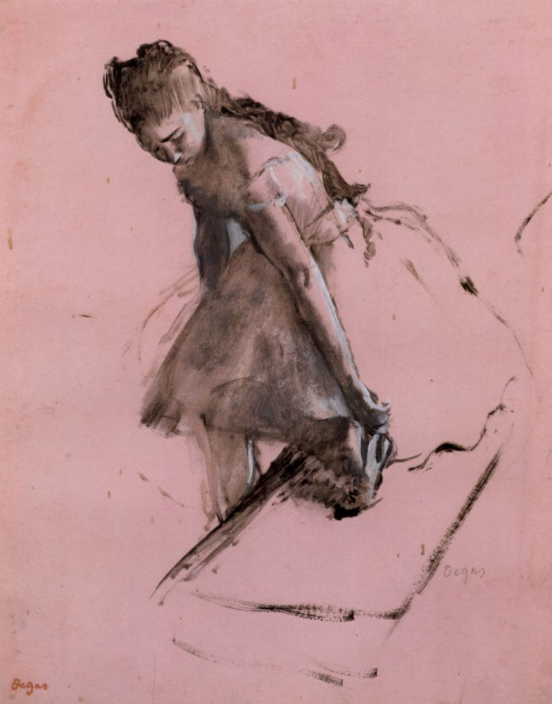 Edgar Degas. Ballerina, combing a Shoe slipped