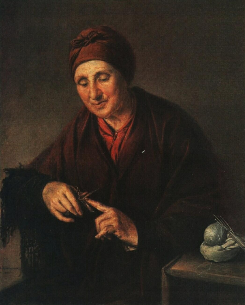Vasily Andreevich Tropinin. 老妇人修饰她的指甲（艺术家的妻子的肖像）