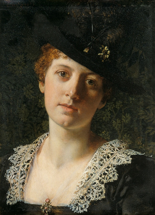 Władysław Czachorski. Portrait of a lady in a black hat with feathers