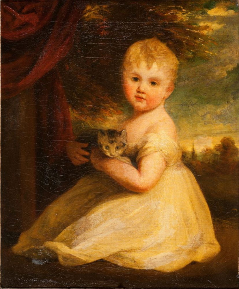 John Hoppner. Miss home con un gatito