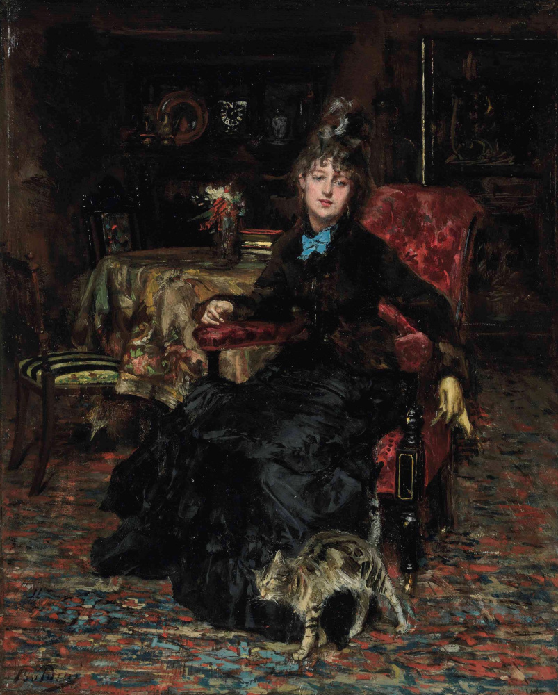 Giovanni Boldini. Mujer sentada con un gato